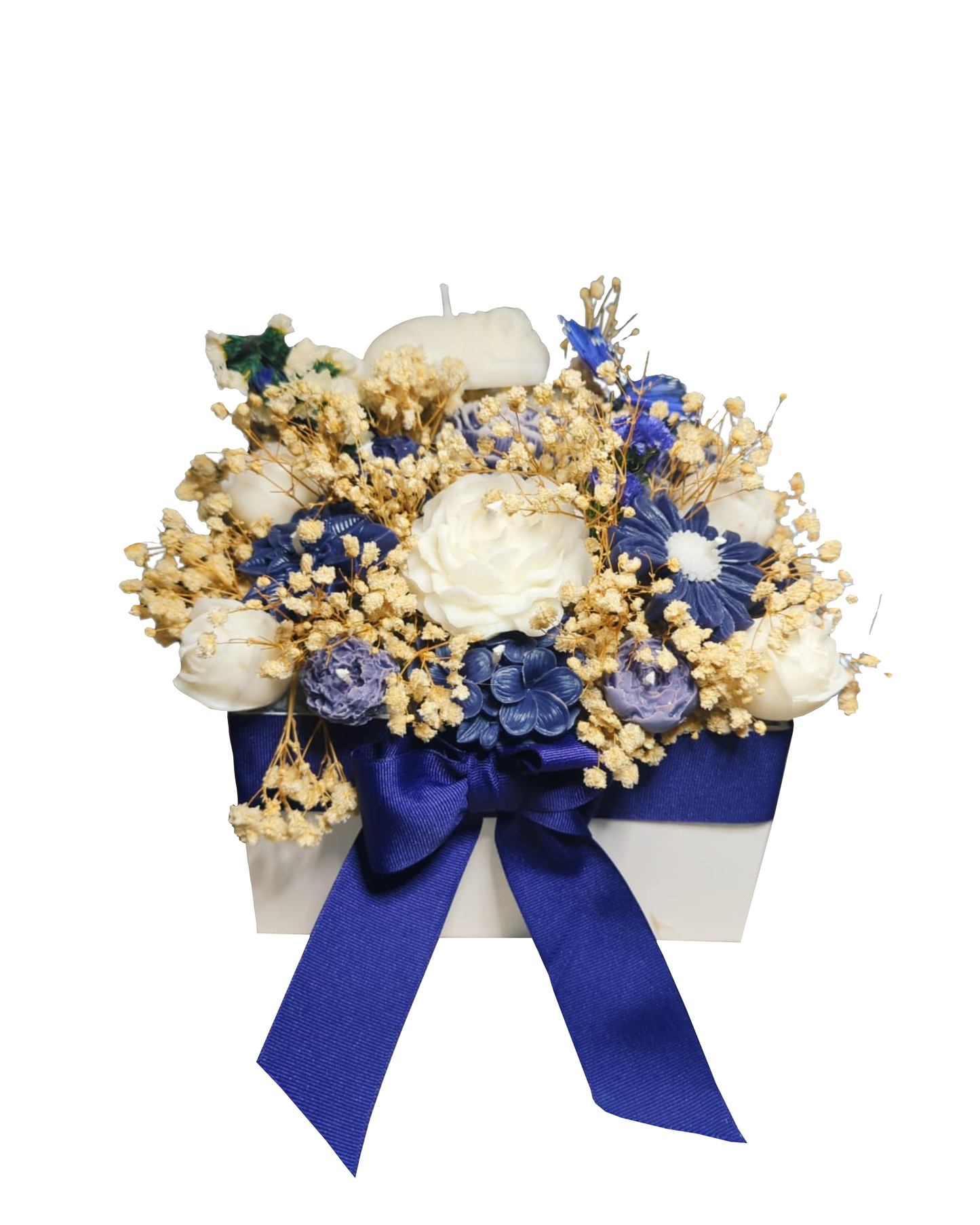 Handmade Floral Candle Blue and white