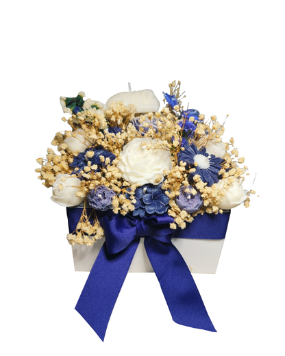 Handmade Floral Candle Blue and white